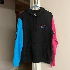 Mens Nike hoodie black with neon pink and turquoise